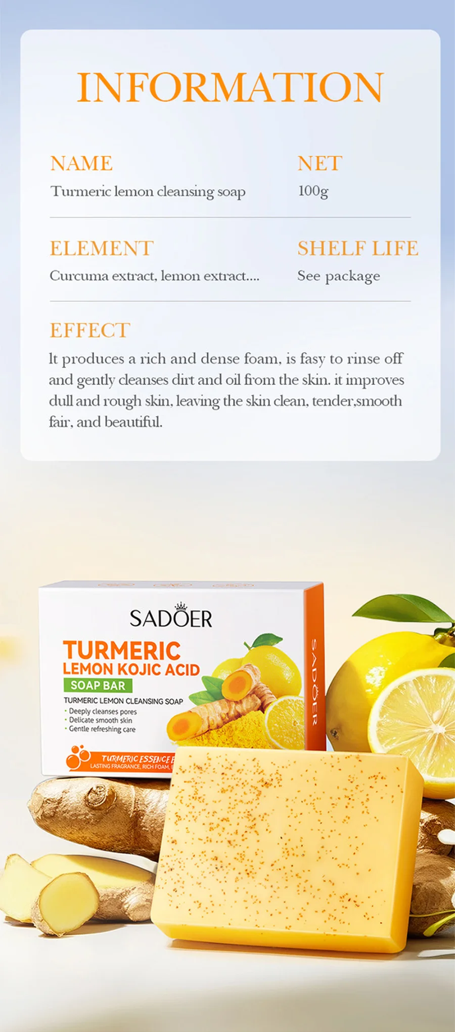 SADOER Turmeric Soap Bar product information