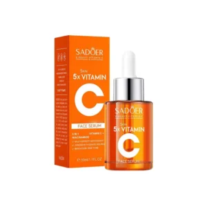SADOER Vitamin C Face Serum dropper bottle and box for brightening and hydrating skin.