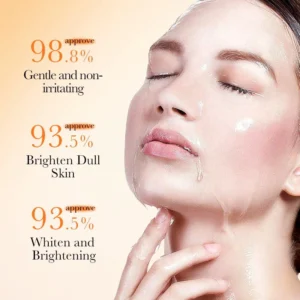 Woman with water on face illustrating SADOER Vitamin C Face Toner’s gentle skin brightening benefits.