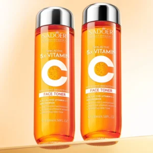 Two bottles of SADOER Vitamin C Face Toner for skin brightening and hydration.