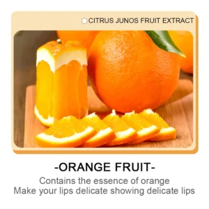 SADOER Vitamin C Lip Balm featuring fresh orange fruit and Citrus Junos fruit extract ingredients.