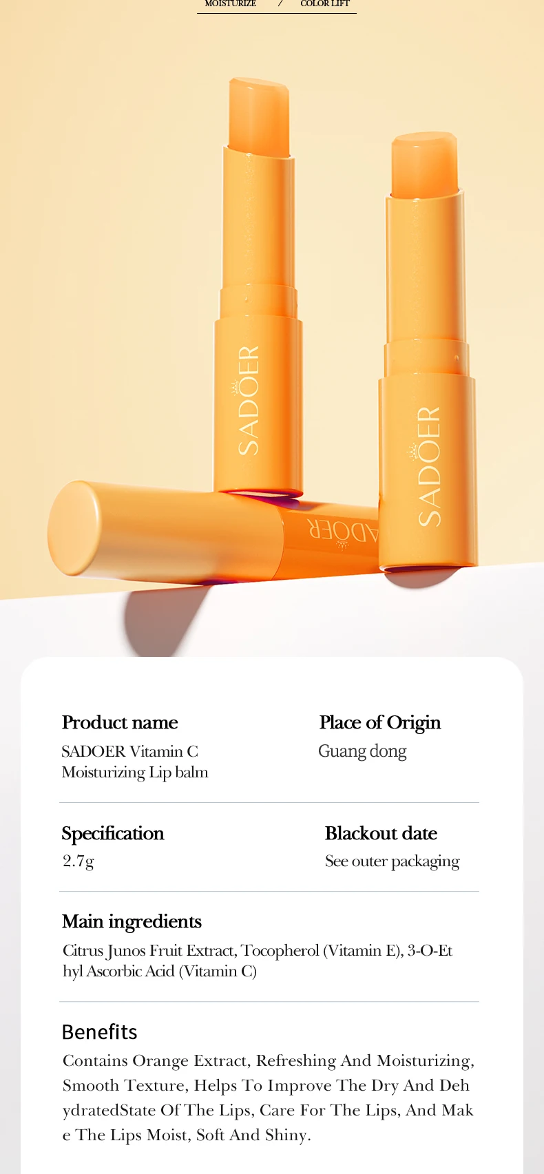SADOER Vitamin C Lip Balm product information