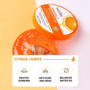 SADOER Vitamin C Moisturizing Gel jar with refreshing orange texture and citrus extract benefits.