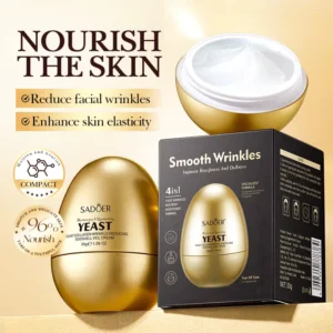 SADOER Yeast Collagen Eggshell Veil Cream in gold egg-shaped packaging with the product box.