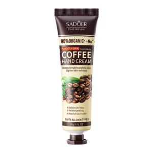 Moisturizing SADOER Coffee Hand Cream tube standing on a white background.