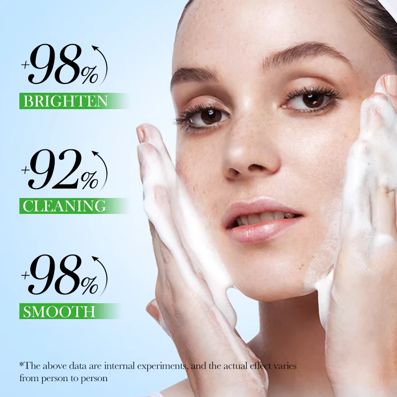 Woman cleansing face with rich foam using SADOER Cucumber Facial Cleanser Mousse.