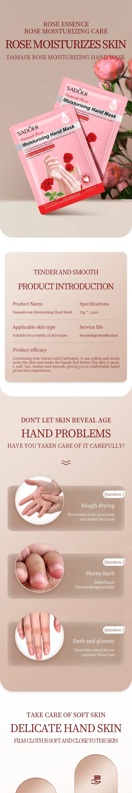 SADOER Damask Rose Hand Mask product information