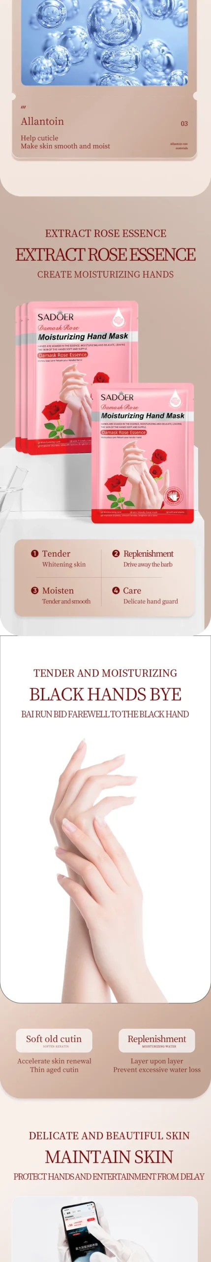 SADOER Damask Rose Hand Mask product information