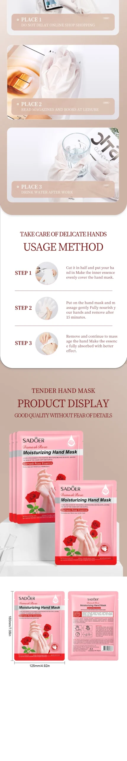 SADOER Damask Rose Hand Mask product information