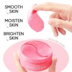 SADOER Damask Rose Starry Eye Mask Patches hydrogel patch lifted from jar for smooth, moisturized skin.