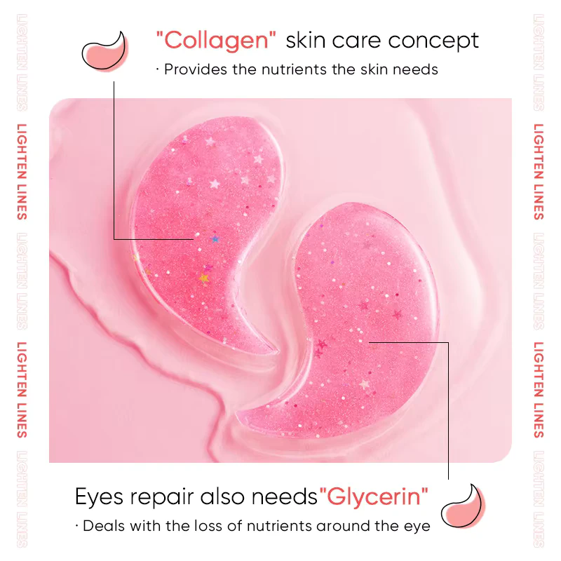 Pink hydrogel SADOER Damask Rose Starry Eye Mask Patches with collagen and glycerin.