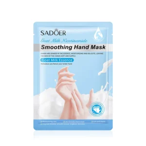 Light blue sachet packaging of SADOER Goat Milk Nicotinamide Hand Mask.