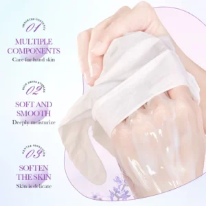 SADOER Lavender Hand Mask moisturizing glove being applied to hydrate and soften skin.