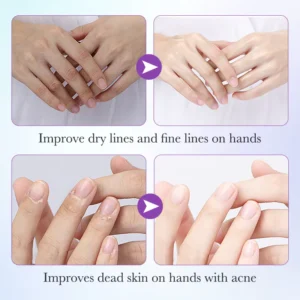 SADOER Lavender Hand Mask before and after showing smooth skin and improved hand texture.