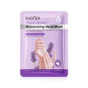 SADOER Lavender Hand Mask packaging with lavender sprigs and smooth hands for moisturizing care.