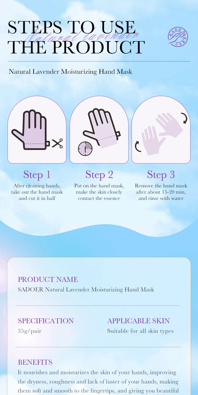 SADOER Lavender Hand Mask product information