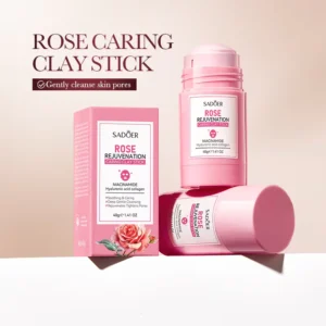 SADOER Rose Clay Stick Face Mask box and two pink mess-free applicator sticks.