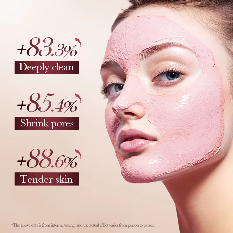 Woman wearing pink SADOER Rose Clay Stick Face Mask to deeply cleanse pores.
