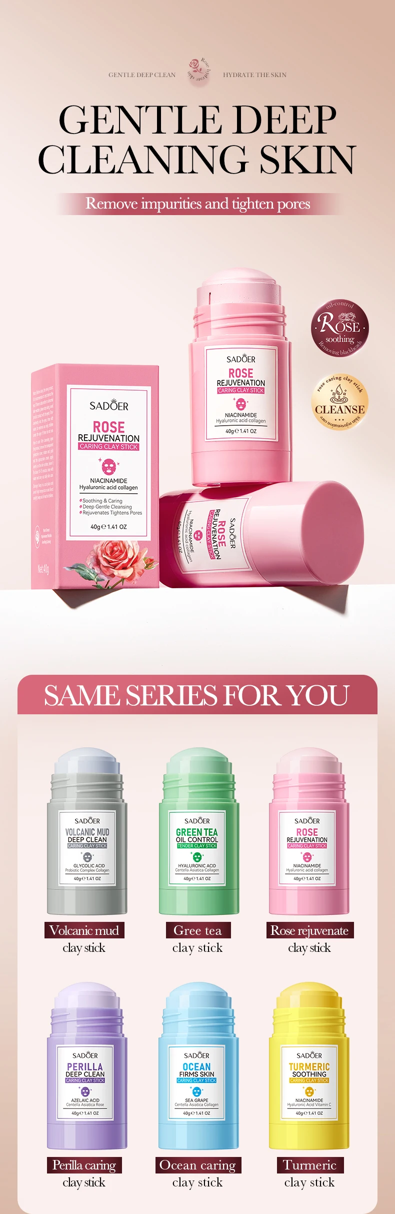 SADOER Rose Clay Stick Face Mask product information