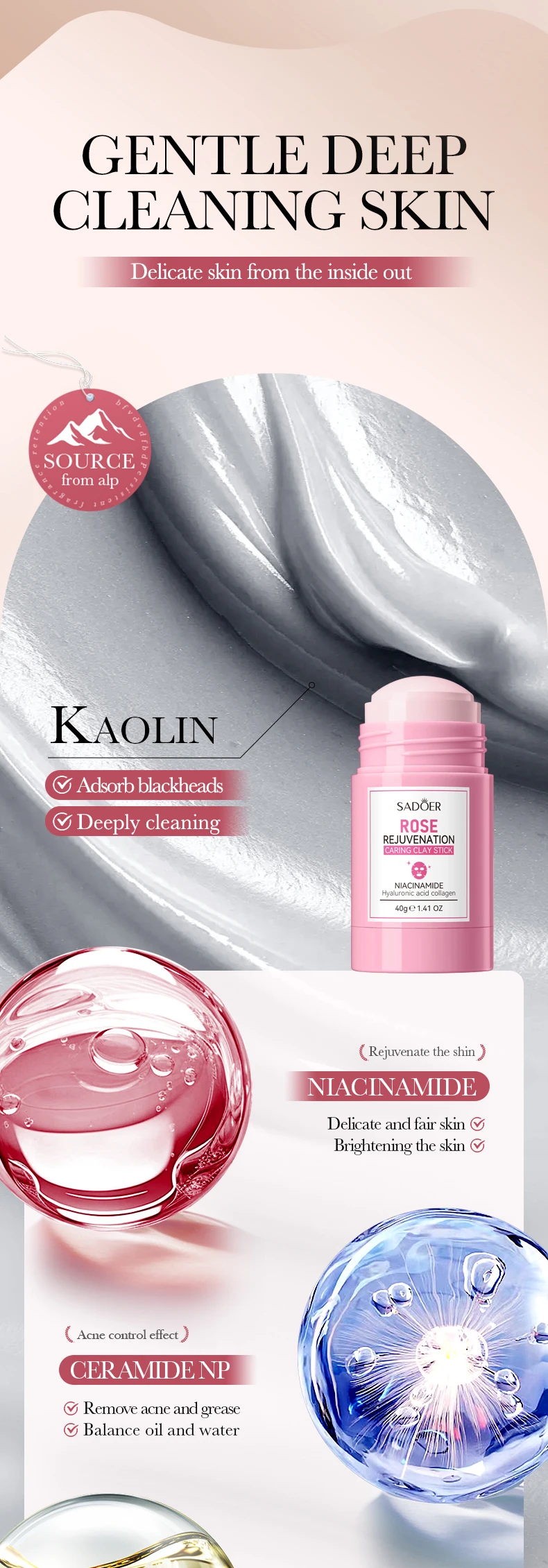 SADOER Rose Clay Stick Face Mask product information
