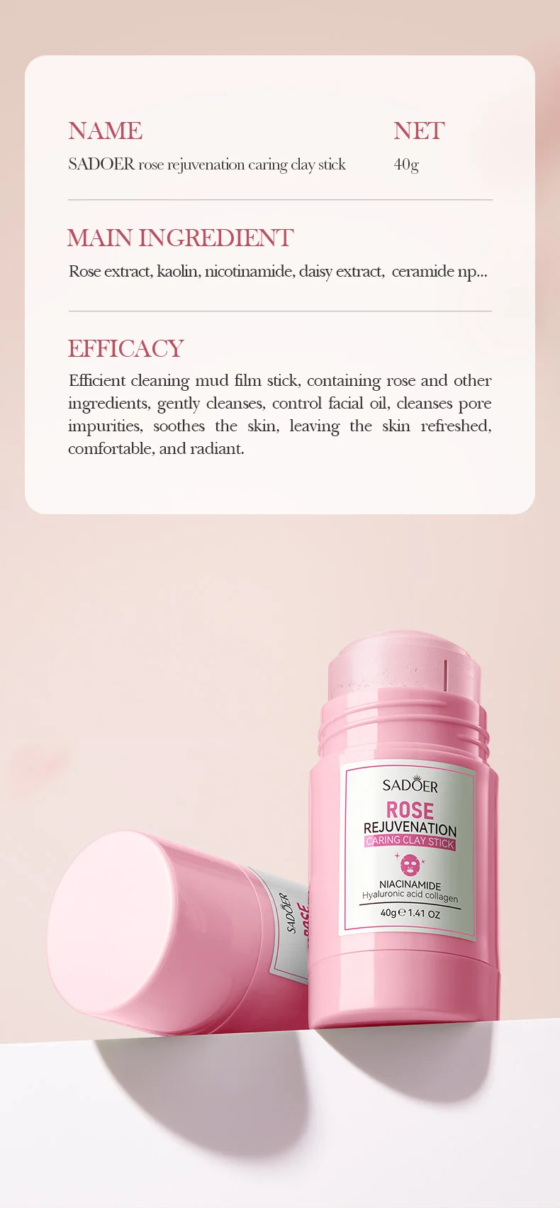 SADOER Rose Clay Stick Face Mask product information