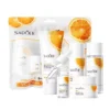 SADOER Vitamin C Brightening and Whitening Skincare Set featuring five travel-friendly products and a pouch