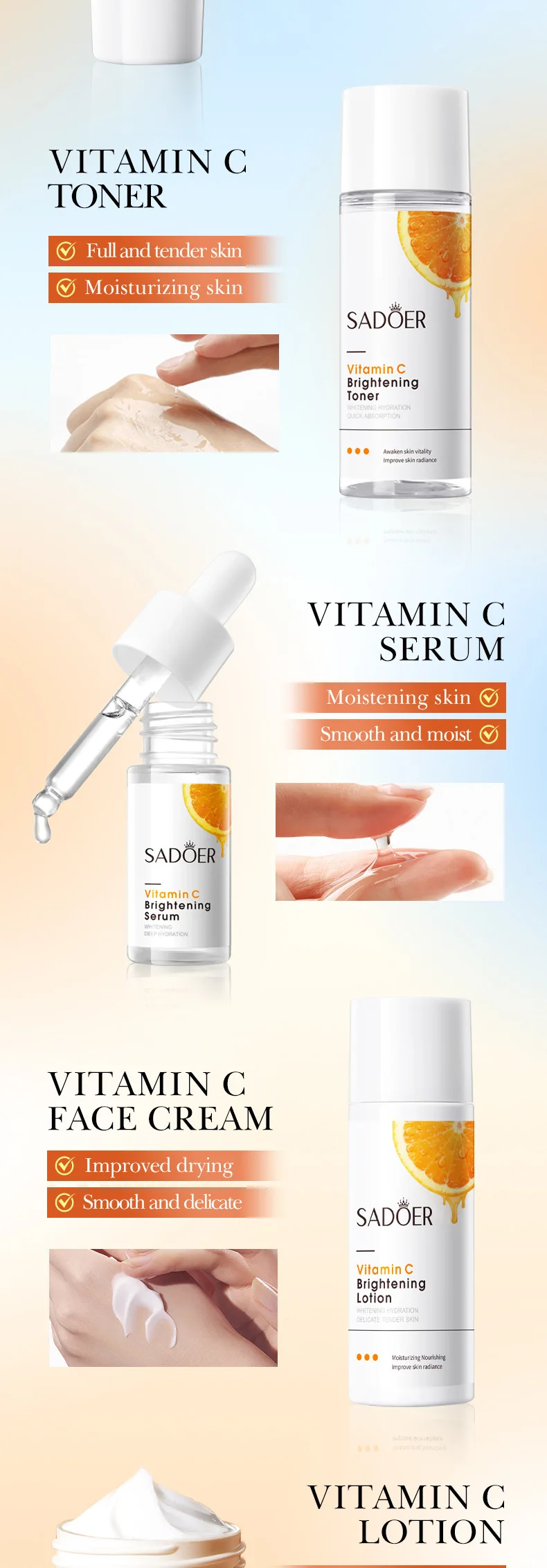 SADOER Vitamin C Brightening and Whitening Skincare Set information