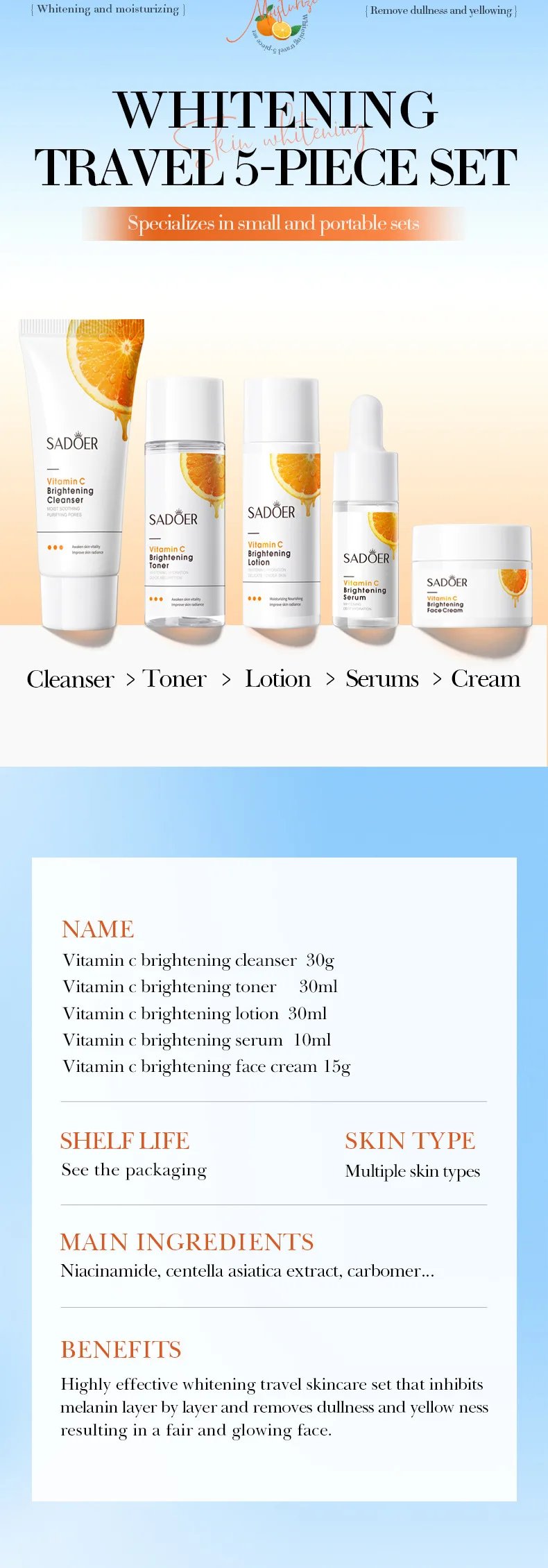 SADOER Vitamin C Brightening and Whitening Skincare Set information