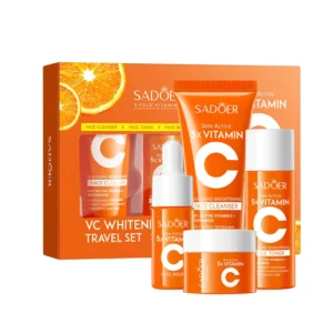 SADOER Vitamin C Travel Skincare Set, including cleanser, toner, serum, and cream