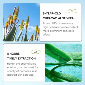 SADOER Aloe Vera Lip Balm gallery highlighting aloe vera plants and extraction process.
