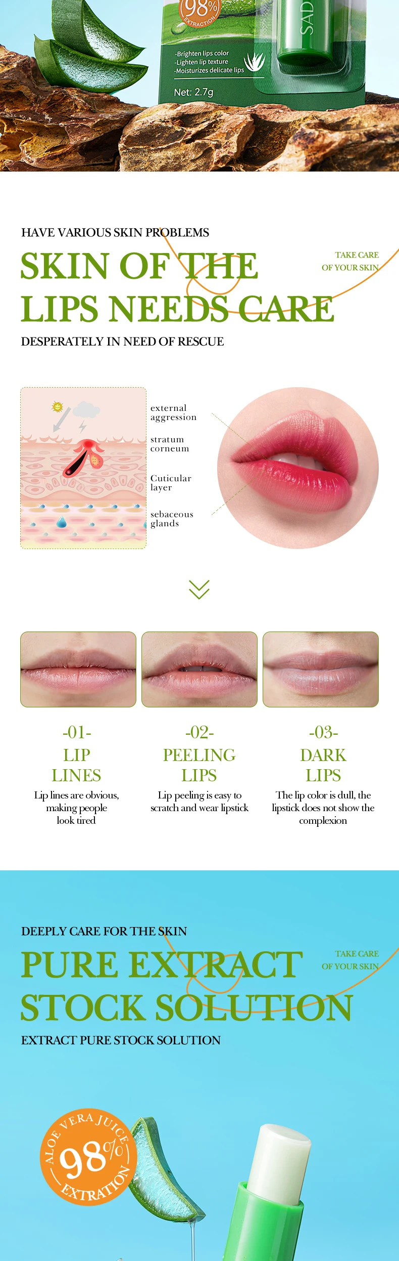 SADOER Aloe Vera Lip Balm product information