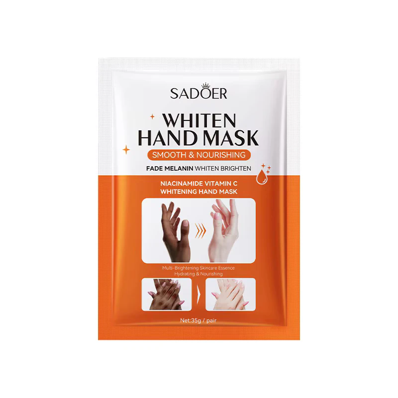 SADOER Niacinamide and Vitamin C Hand Mask sachet packaging for brightening and nourishing hands.