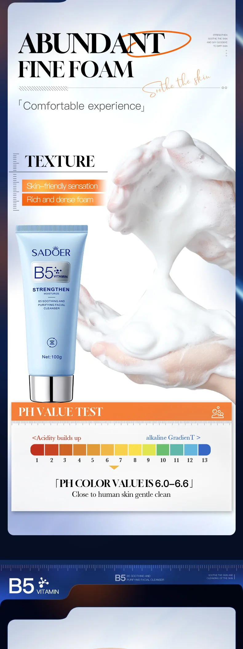 SADOER B5 Soothing and Purifying Facial Cleanser product information.