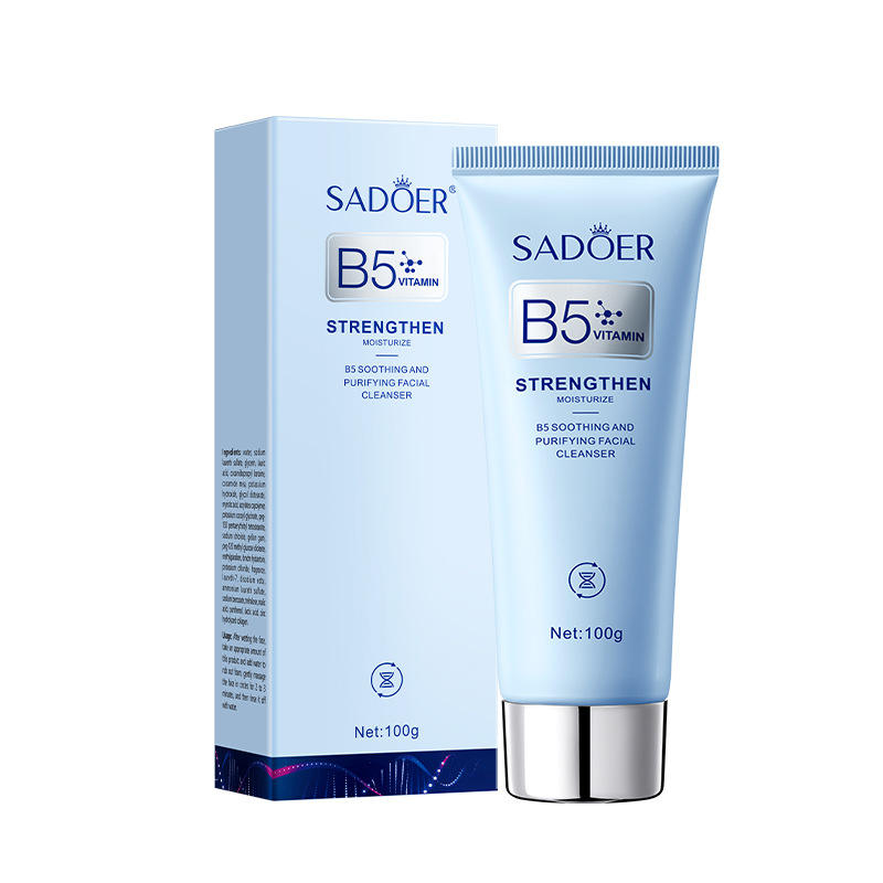 SADOER B5 Soothing and Purifying Facial Cleanser in a light blue tube and box.