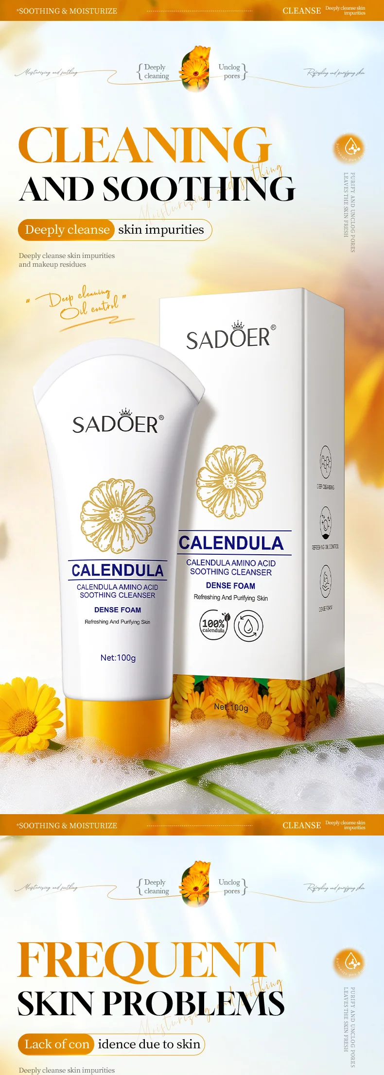 SADOER Calendula Amino Acid Facial Cleanser product information.