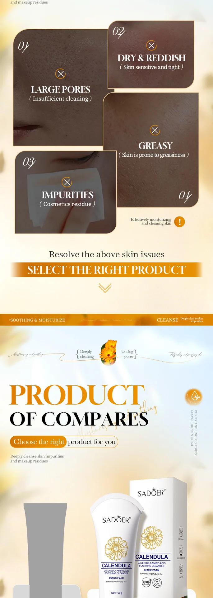 SADOER Calendula Amino Acid Facial Cleanser product information.