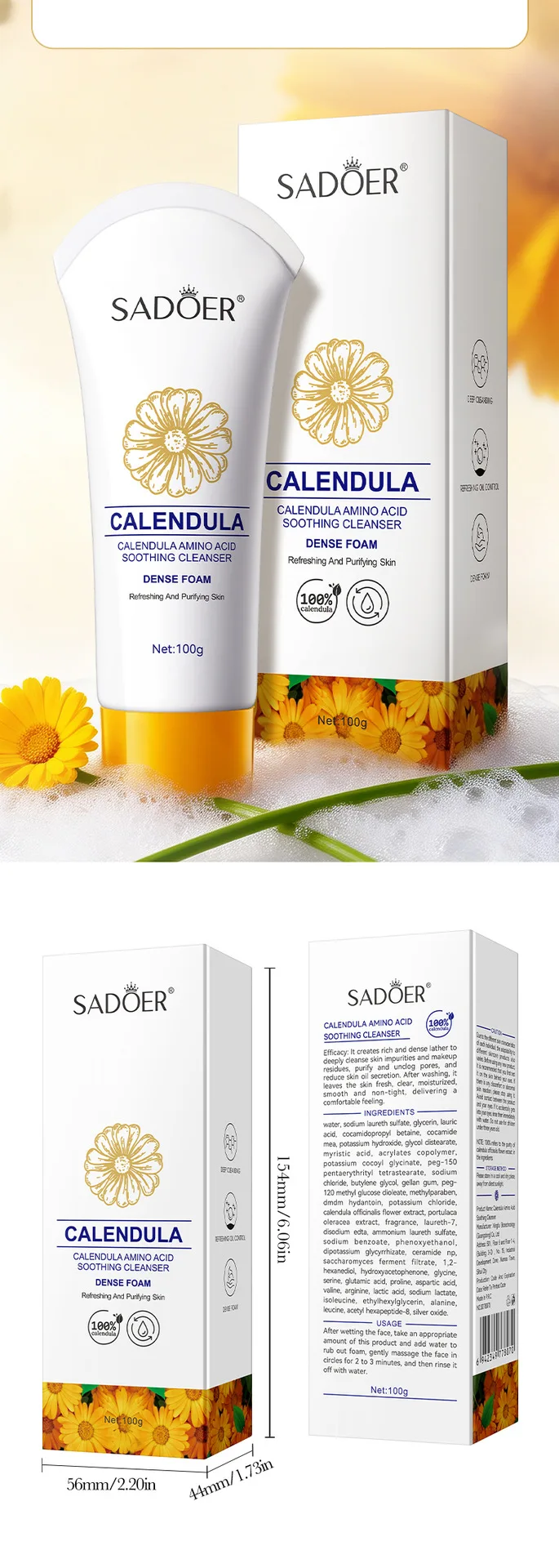 SADOER Calendula Amino Acid Facial Cleanser product information.