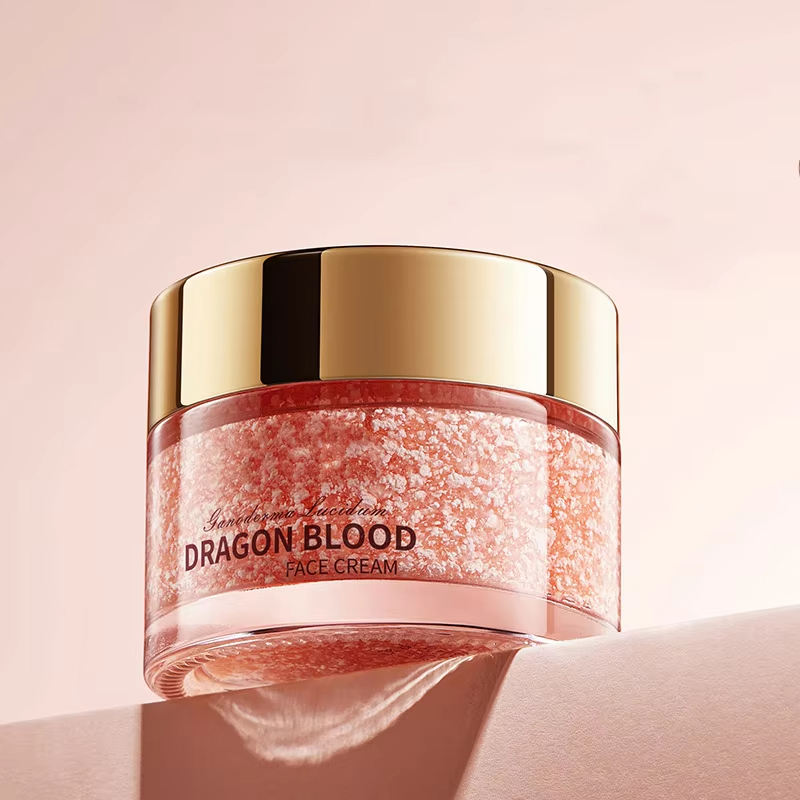 Gold-lidded SADOER Dragon Blood Face Cream jar displaying its textured pink moisturizing formula.