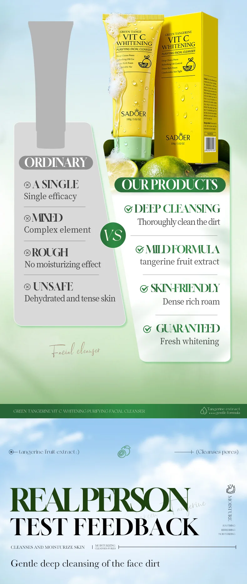 SADOER Green Tangerine Vitamin C Purifying Facial Cleanser product information.