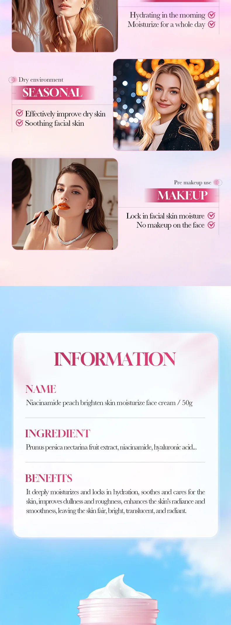SADOER Niacinamide Peach Face Cream product information.