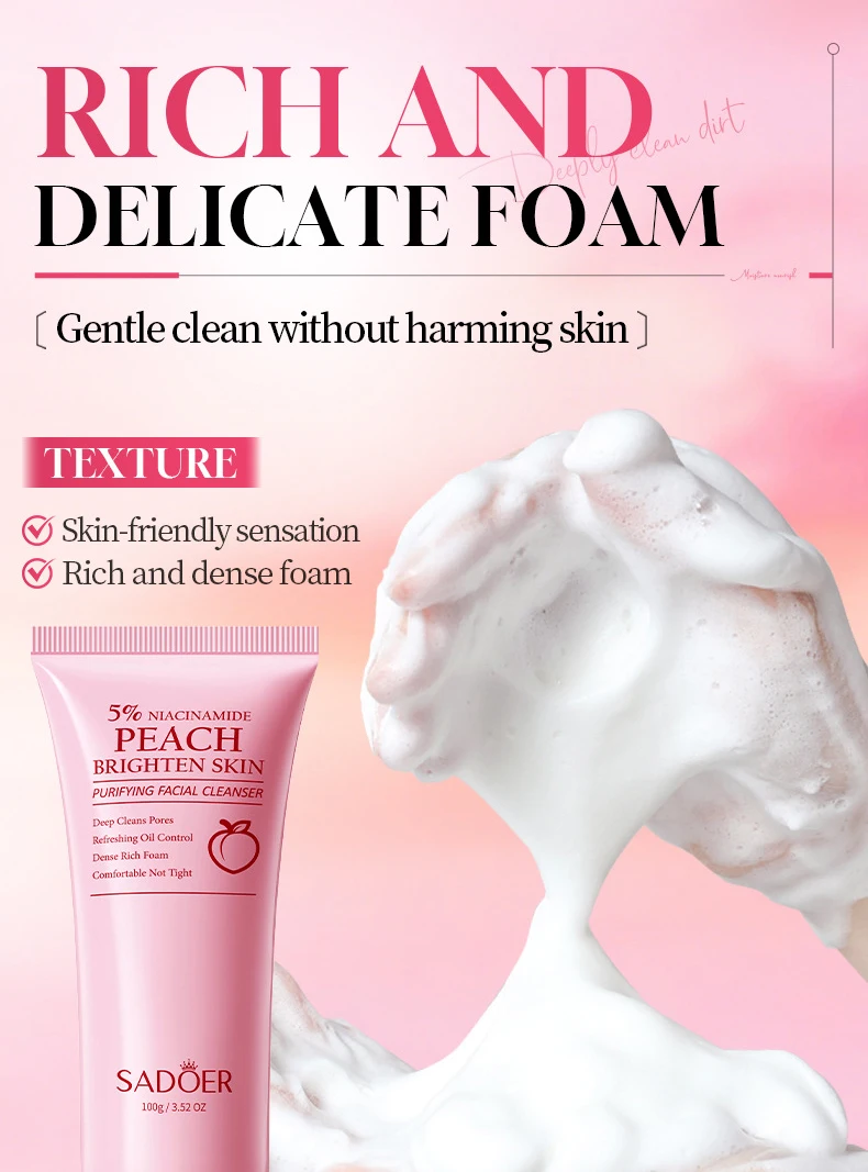 SADOER Niacinamide Peach Purifying Facial Cleanser product information.
