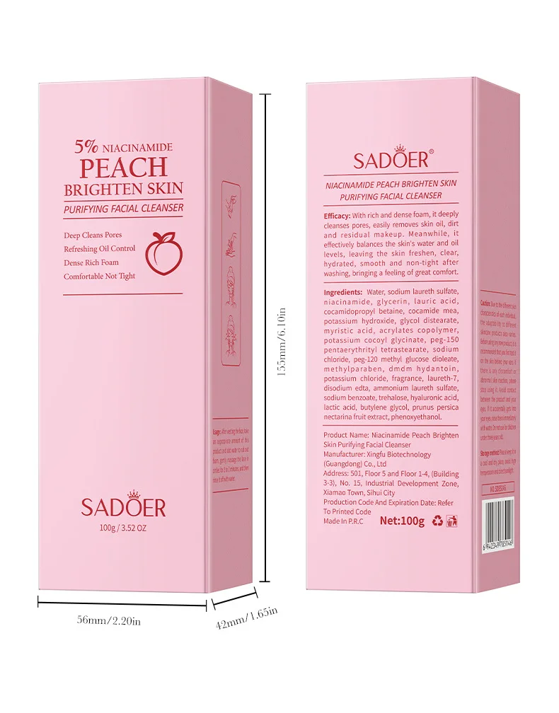 SADOER Niacinamide Peach Purifying Facial Cleanser product information.
