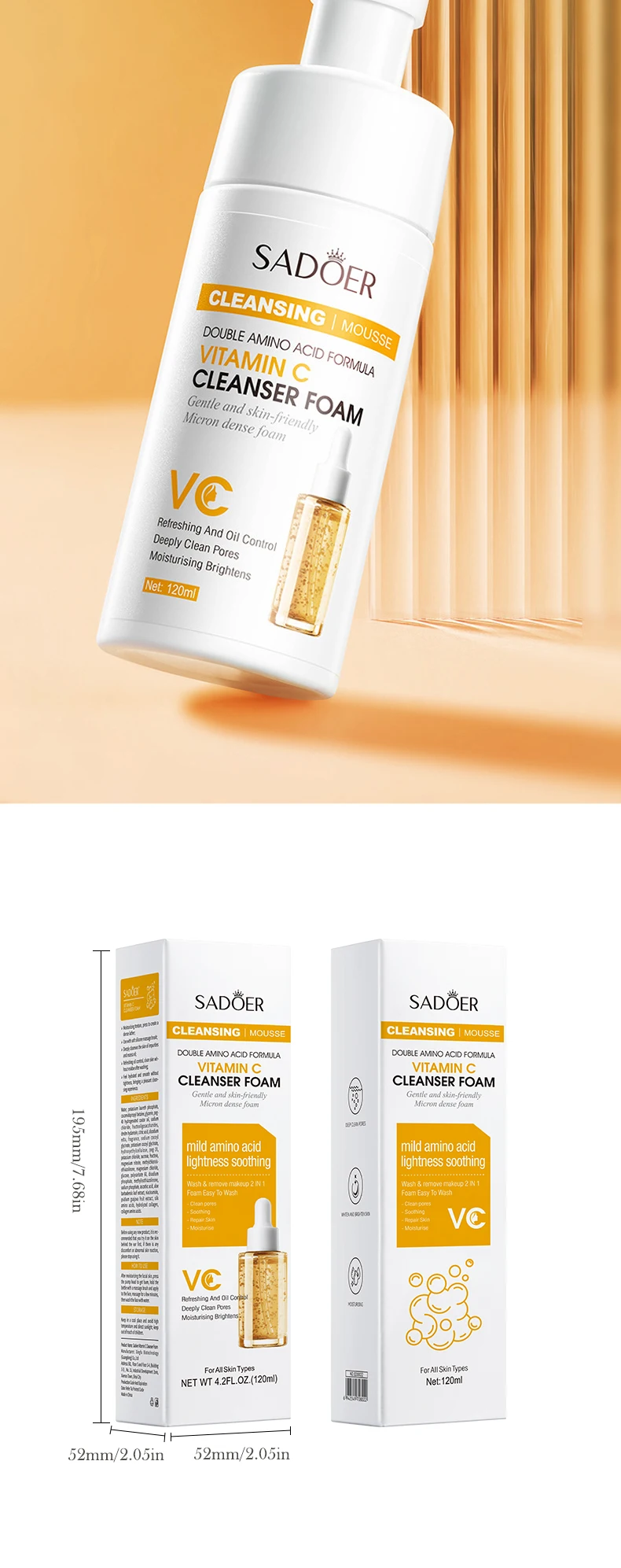 SADOER Vitamin C Cleansing Mousse product information.