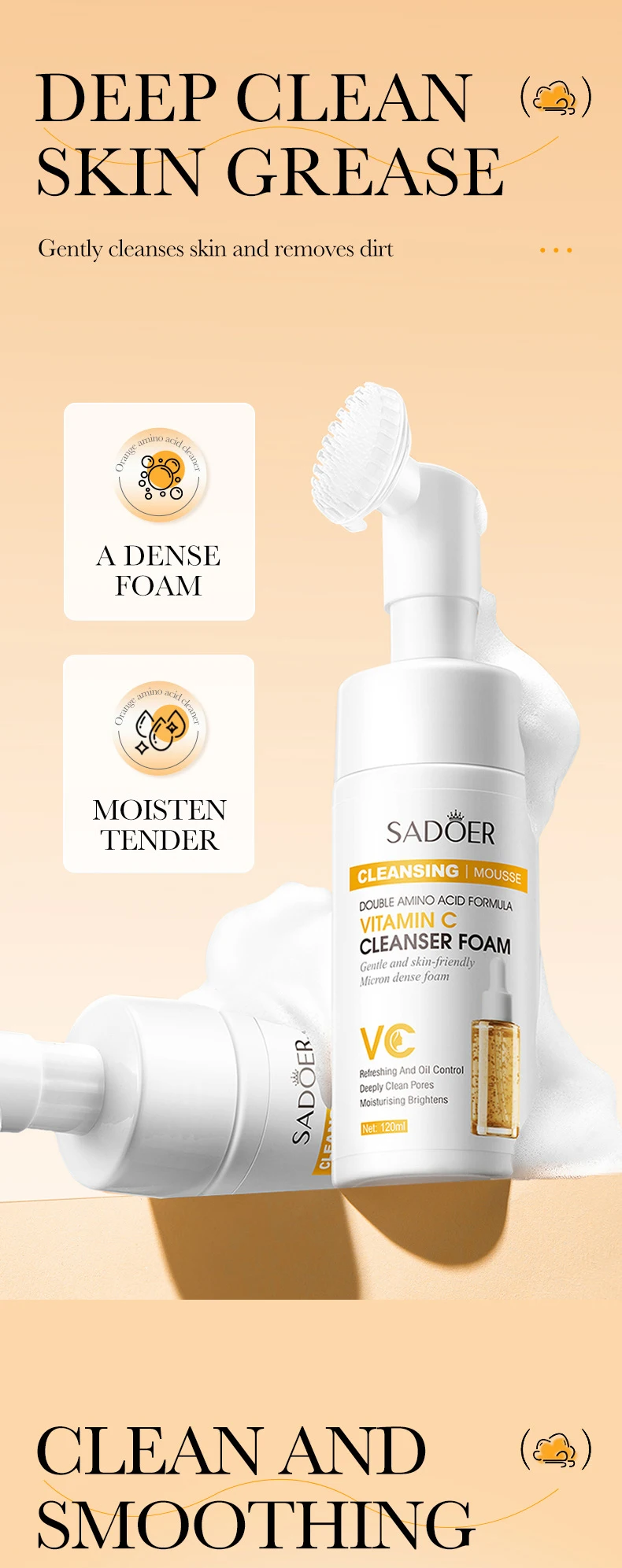SADOER Vitamin C Cleansing Mousse product information.