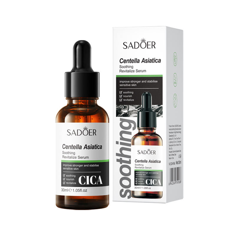 SADOER Centella Asiatica Soothing Face Serum dropper bottle and packaging box.