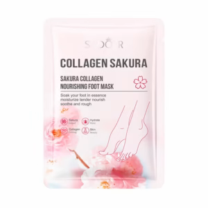 Pink sachet of SADOER Sakura Collagen Foot Mask for moisturizing dry, rough feet.