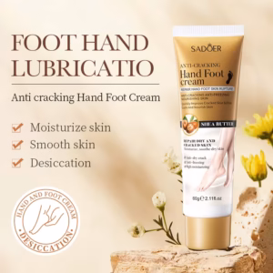 SADOER Shea Butter Anti-Cracking Hand & Foot Cream tube with shea butter displayed on a stone.