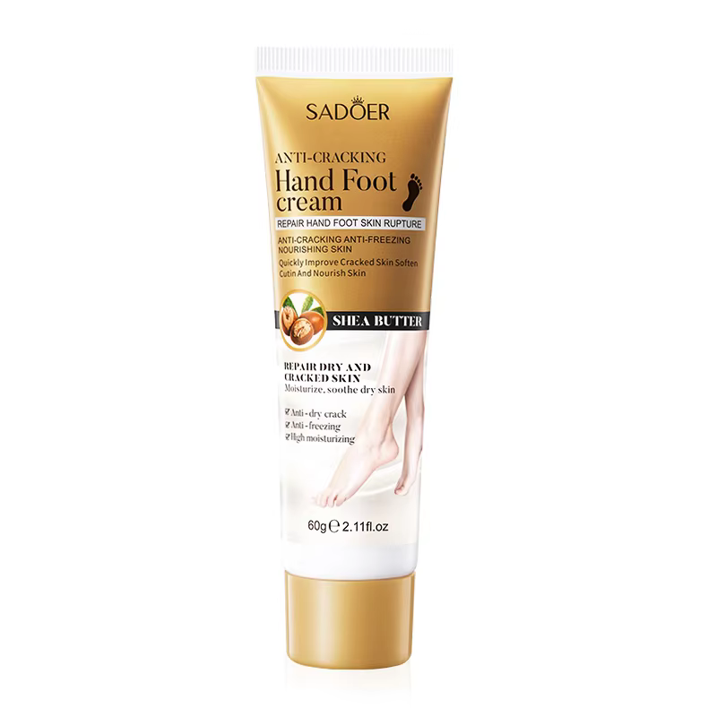 Front view of SADOER Shea Butter Anti-Cracking Hand & Foot Cream tube with moisturizing shea butter.