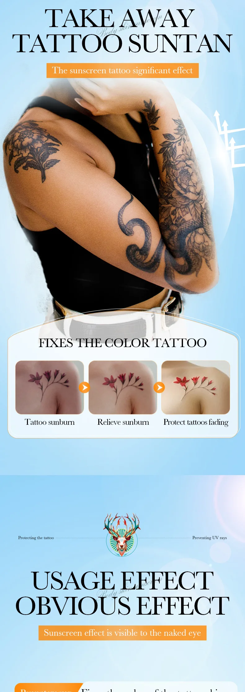 SADOER Tattoo Sunscreen SPF 30+ product information.