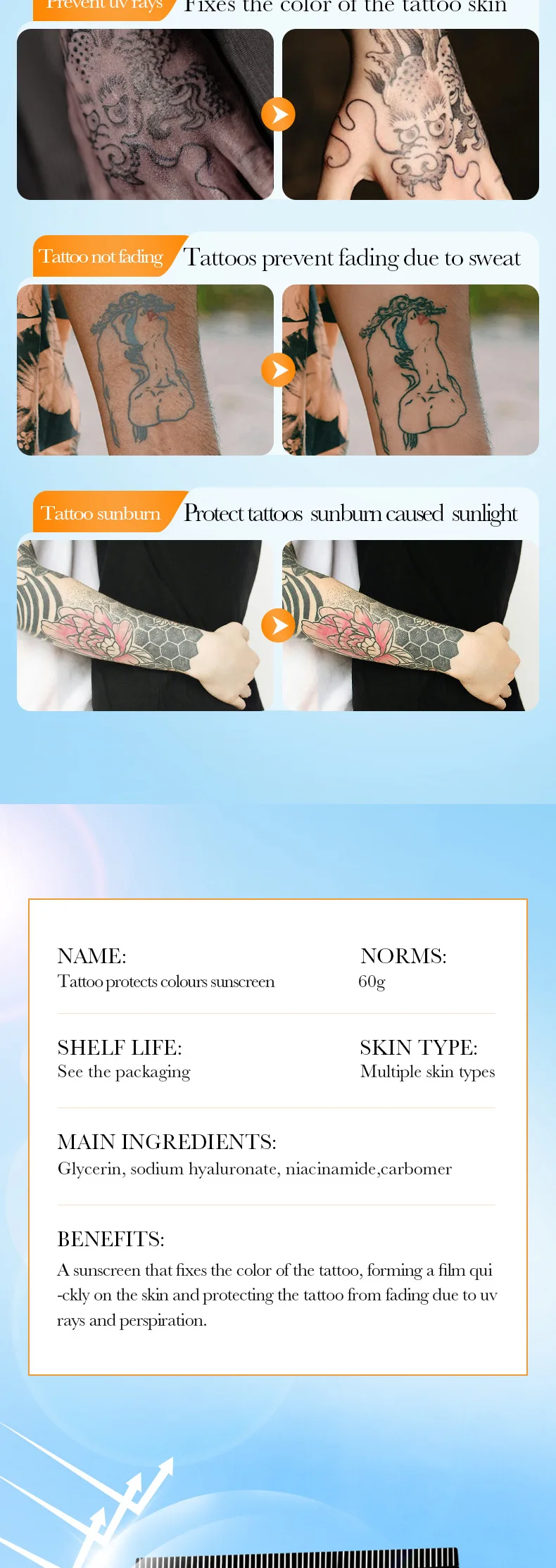 SADOER Tattoo Sunscreen SPF 30+ product information.